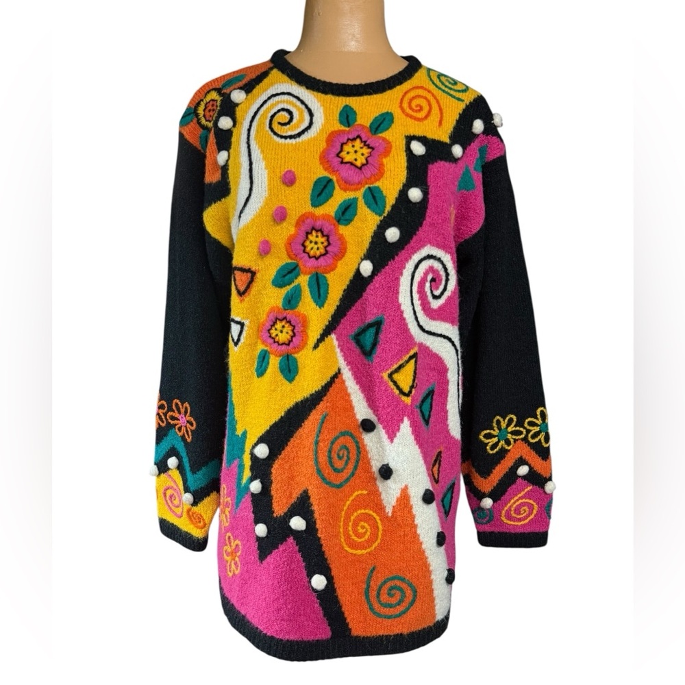 SIDEFFECTS, Vintage Bright Colors Floral Sweater